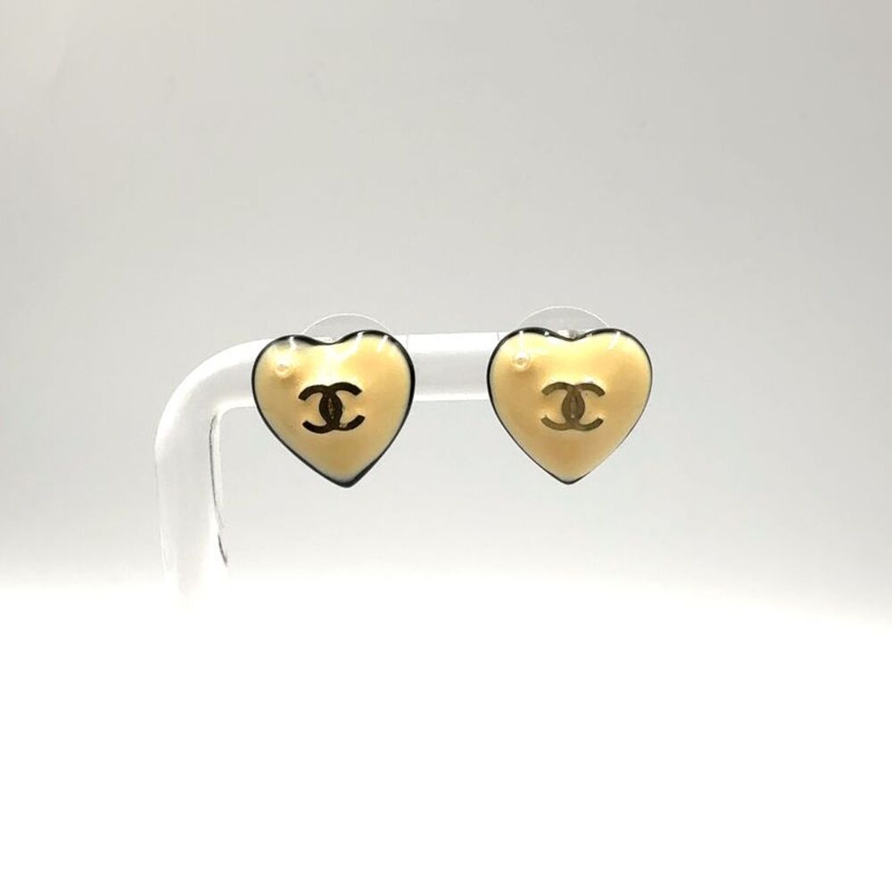 Chanel Heart Coco Mark Earrings Faux Pearl